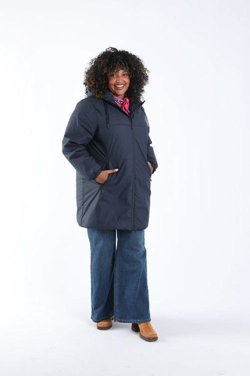 Effen lichte midlange parka-Paprika-9