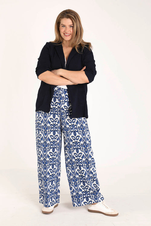 EXCLU SHEEGO - Pantalon large en viscose imprimé graphique bicolore-Paprika-6