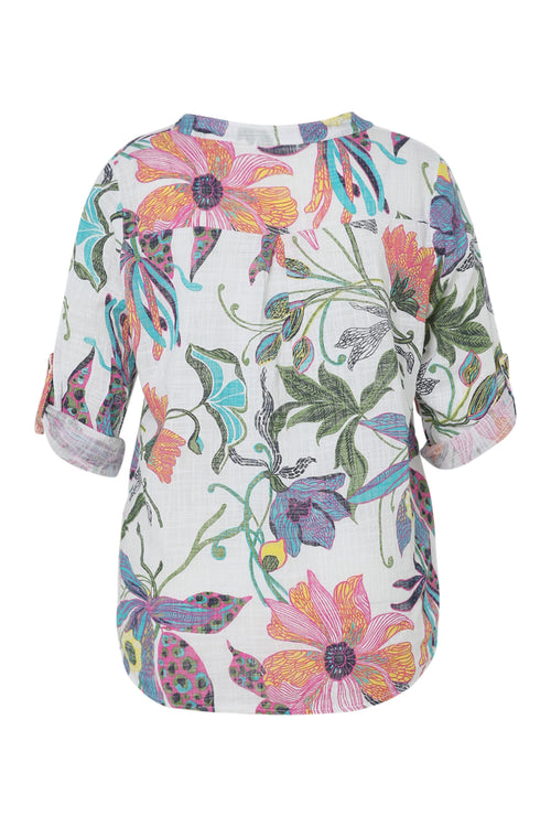 Blouse en gaze de coton imprimé floral-Paprika-11