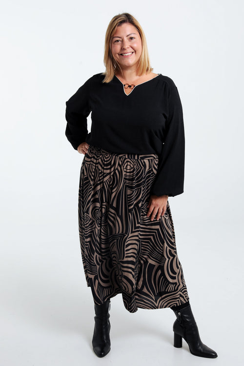 Halflange rok met grafisch motief en split-Paprika-7