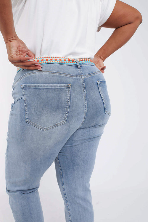 Jeans Louise slim 3/4 avec ceinture fantaisie-Paprika-5