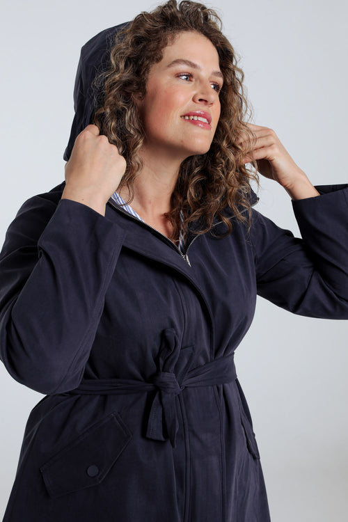 Effen mid-length trenchcoat met capuchon-Paprika-4
