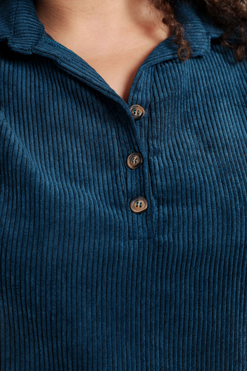 Korte, effen corduroy jurk met opgestikte zakken-Paprika-4