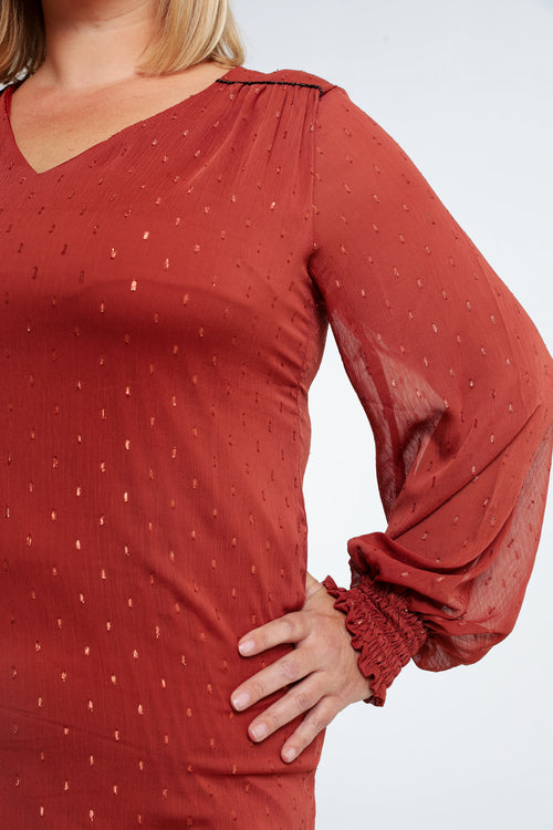 Korte, effen jurk met schouderuitsnijdingen-Paprika-5