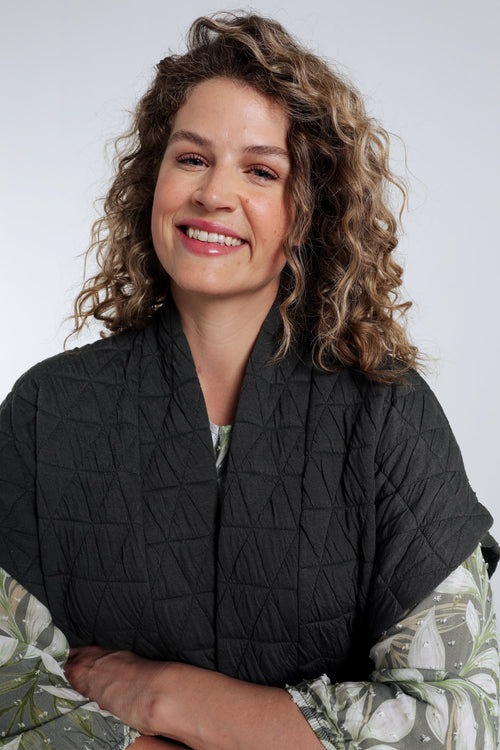 Veste kimono matelassée unie-Paprika-3