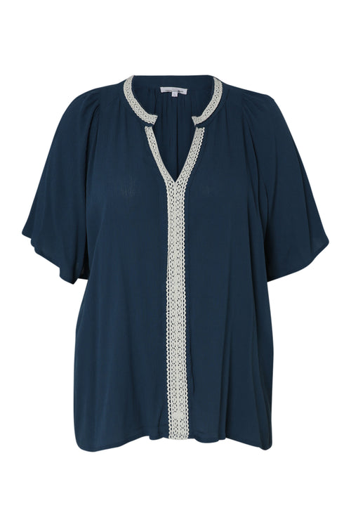 Effen viscose blouse met macramé-Paprika-10