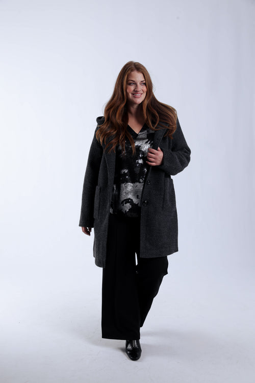 Manteau en laine uni avec capuche-Paprika-8