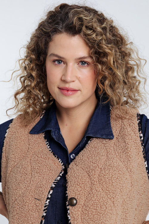 Gilet maille bouclette uni-Paprika-3