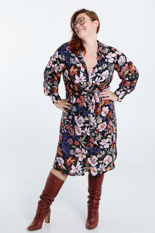 Halflange hemdjurk met bloemenmotief en lurex-Paprika-7