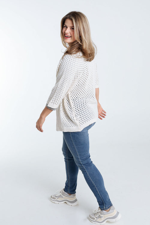 Lang, effen, opengewerkt vest in wol-Paprika-9