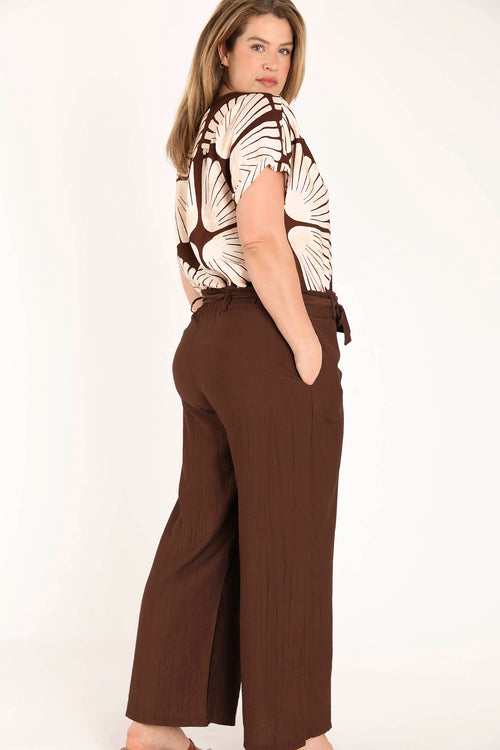 Pantalon large en viscose uni effet plissé-Paprika-1