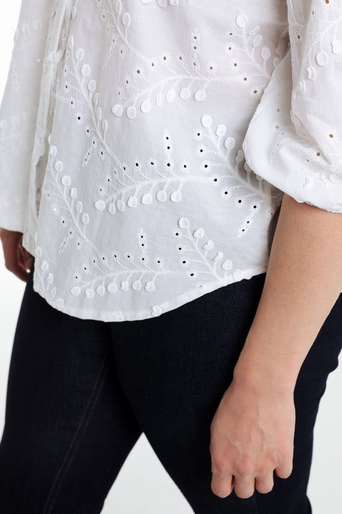 Blouse en coton unie avec fleurs brodées-Paprika-6