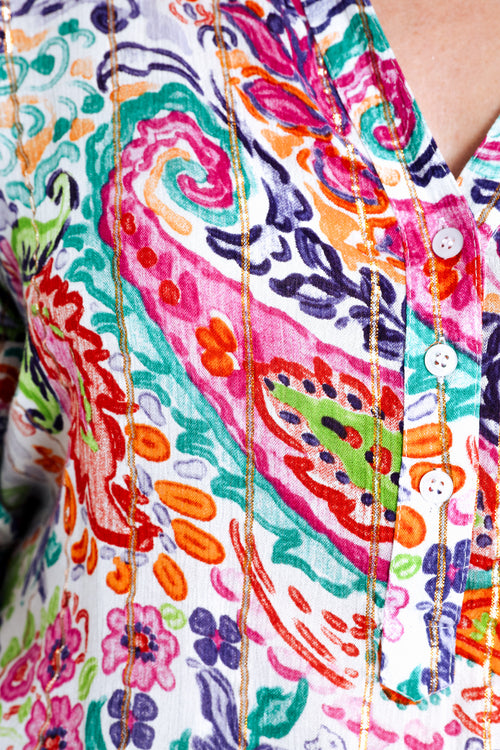Blouse in viscose met cachemireprint en lurex-Paprika-4