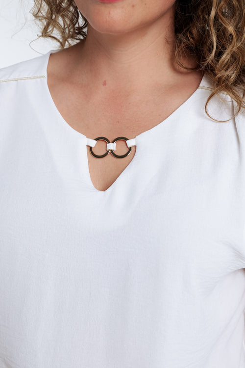 T-shirt van twee materialen met ronde hals en lus-Paprika-4