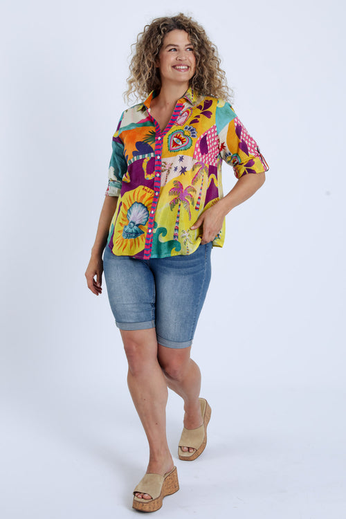 Chemisier en coton imprimé tropical-Paprika-8