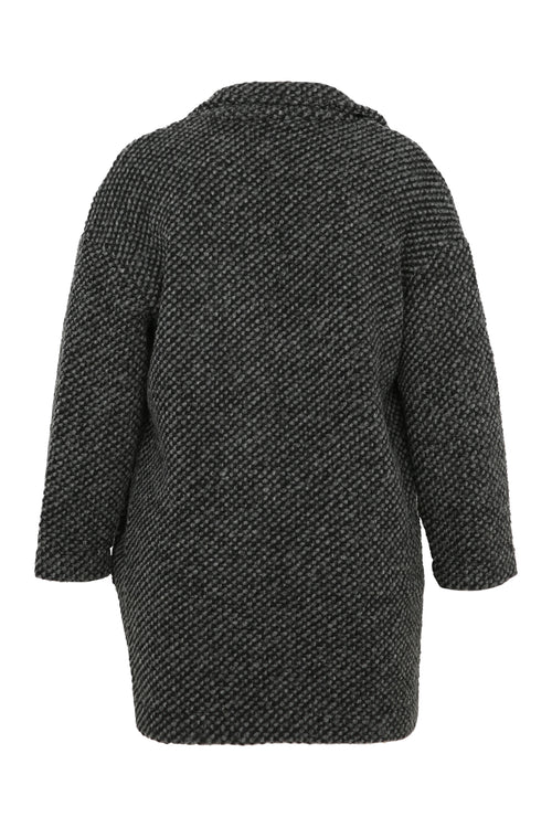 Korte, effen jas in gespikkelde stof met wol-Paprika-11