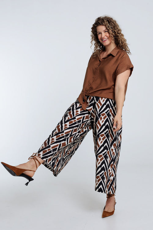 Pantalon large en viscose imprimé ethnique-Paprika-9