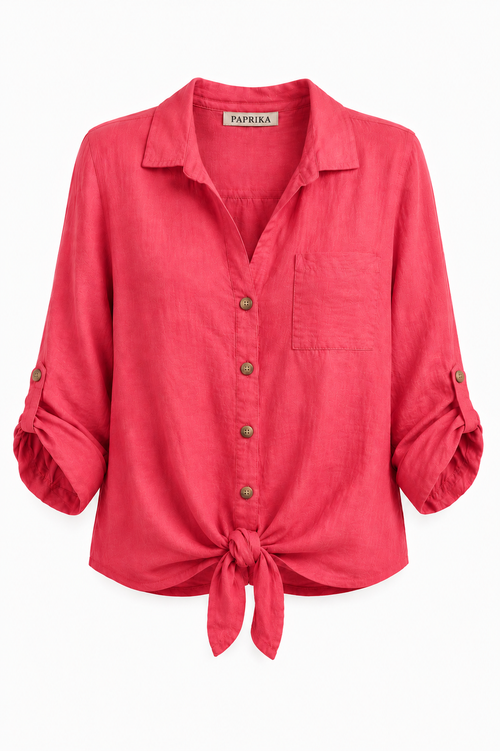 Blouse van effen linnen-Paprika-2