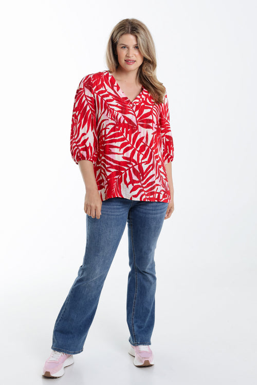 Blouse en viscose imprimé feuillage-Paprika-8