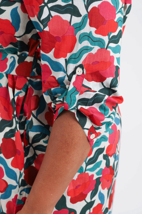 Jurk van viscose met bloemenprint-Paprika-6