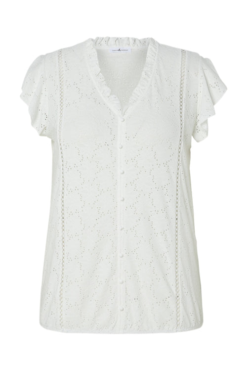 Effen kanten T-shirt met ruffles-Paprika-1