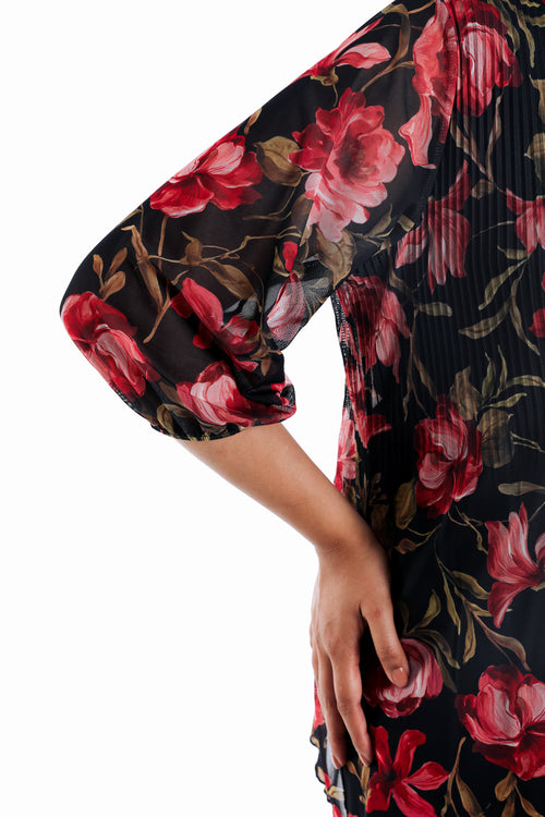 T-shirt met bloemenprint en mesh-Paprika-5