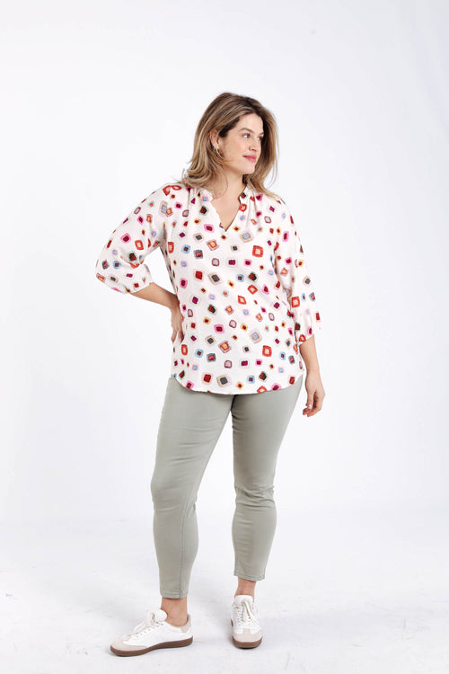 Blouse van bedrukte viscose met geometrisch patroon-Paprika-7