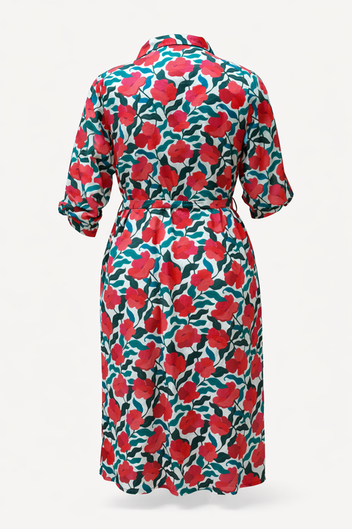 Jurk van viscose met bloemenprint-Paprika-11
