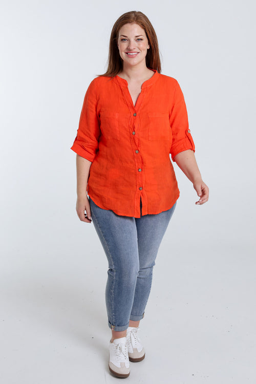 Blouse en lin unie-Paprika-7