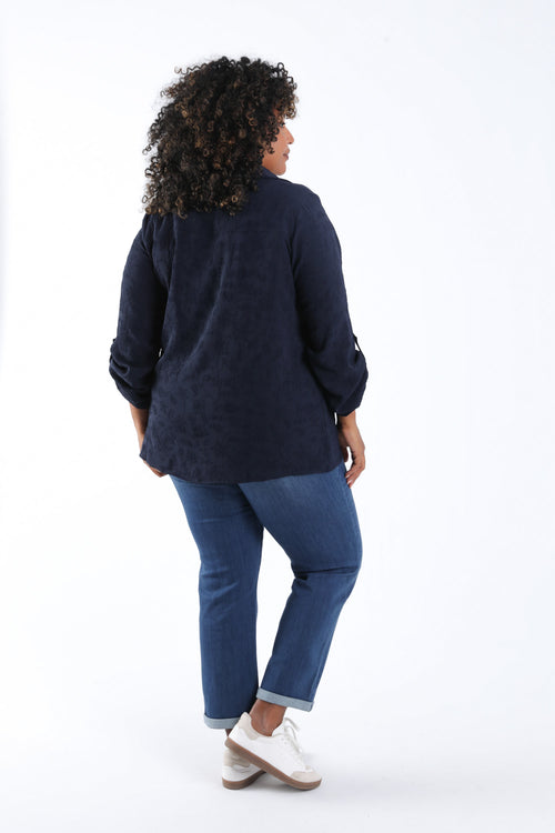 Effen overhemd met reliëf bloemenmotief-Paprika-1