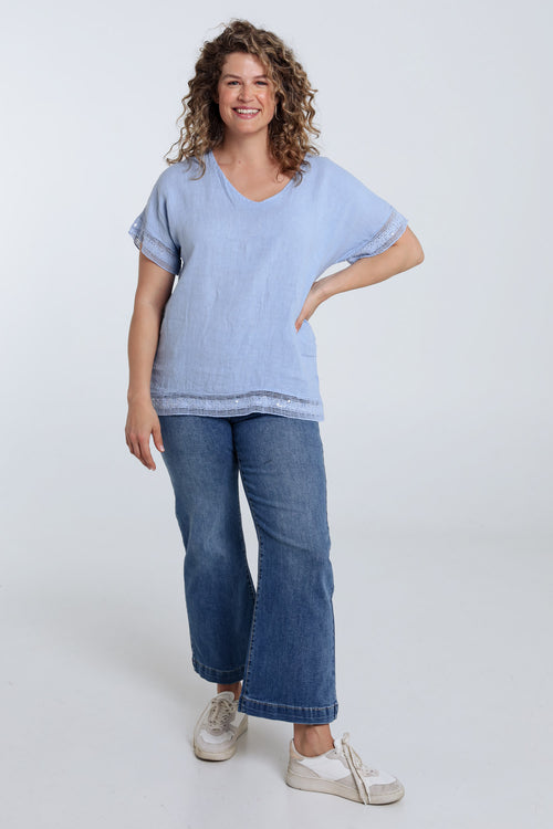 Blouse en lin unie détail sequins-Paprika-7