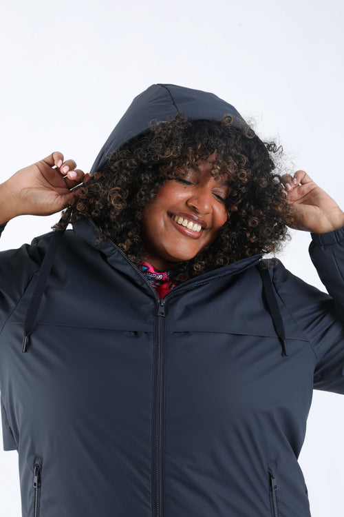 Effen lichte midlange parka-Paprika-5