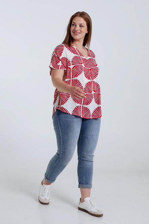 Blouse en viscose imprimé graphique bicolore-Paprika-9
