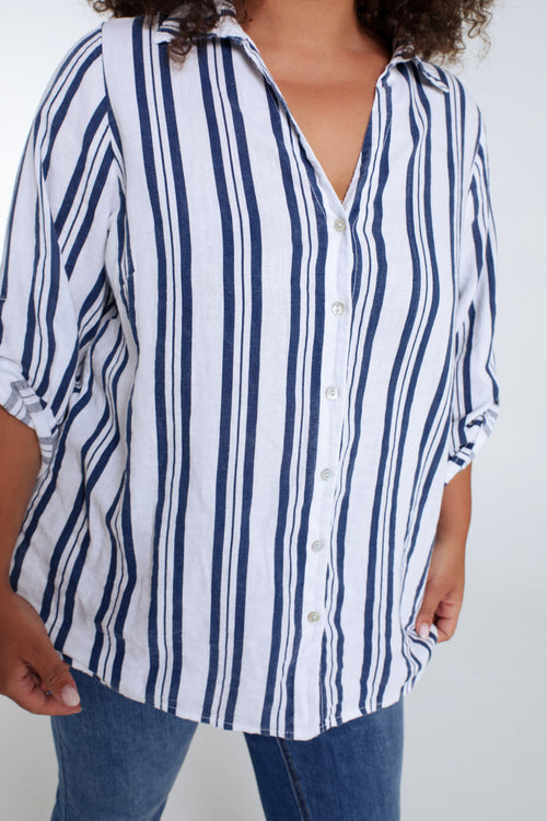 Linnen shirt met strepen-Paprika-4
