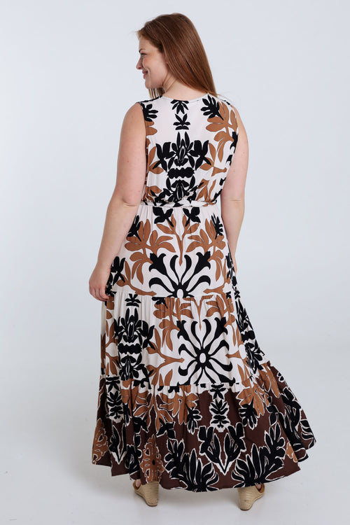 Robe longue en viscose imprimé feuillage-Paprika-2