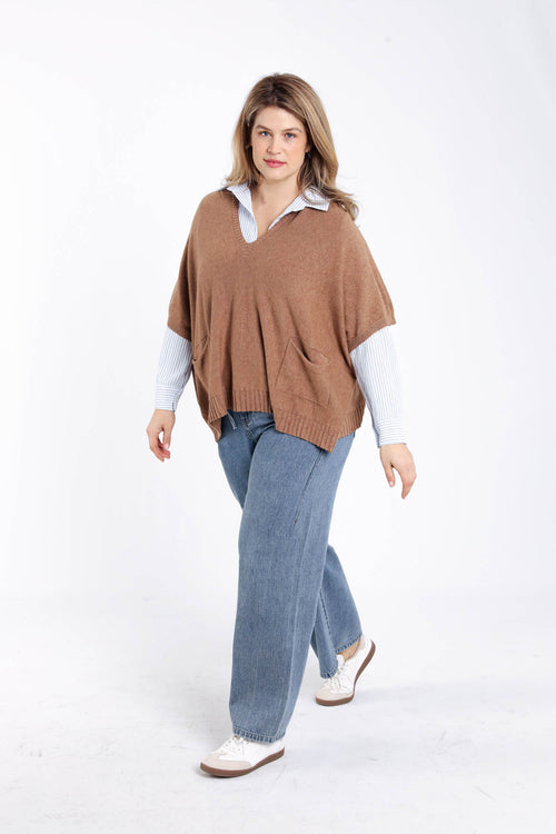 Pull court uni en viscose-Paprika-9