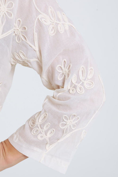 Chemise en coton unie avec fleurs brodées-Paprika-5