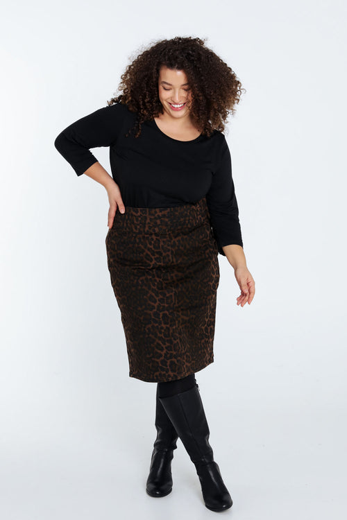 Jupe droite imprimé léopard-Paprika-9