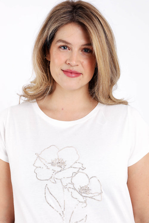 T-shirt uni avec fleurs en sequins-Paprika-5