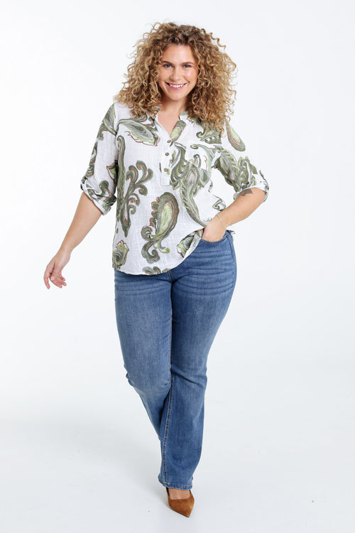 Blouse en gaze de coton imprimé cachemire-Paprika-7