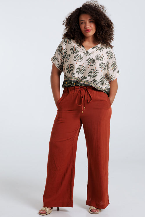 Pantalon large en viscose uni-Paprika-8