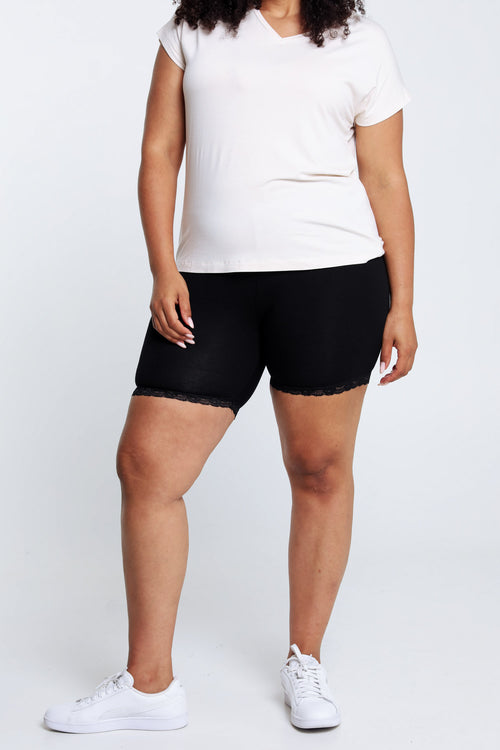 Effen leggingshort in viscose met kanten details-Paprika-1