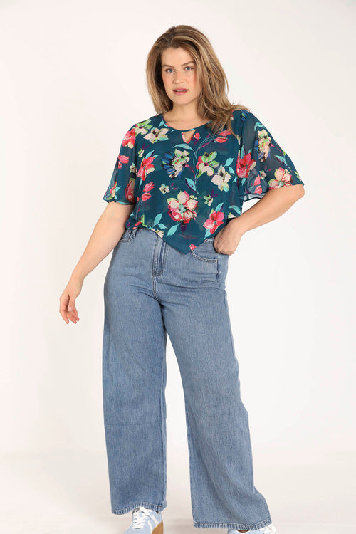Exclusief SHEEGO - Blouse van viscose met bloemenprint-Paprika-6