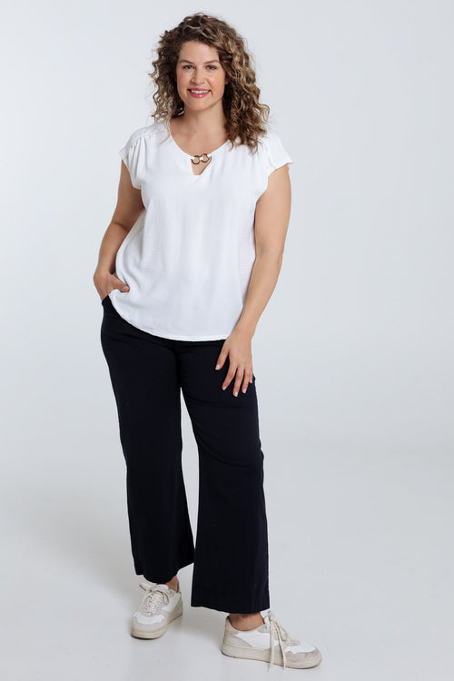 T-shirt van twee materialen met ronde hals en lus-Paprika-8