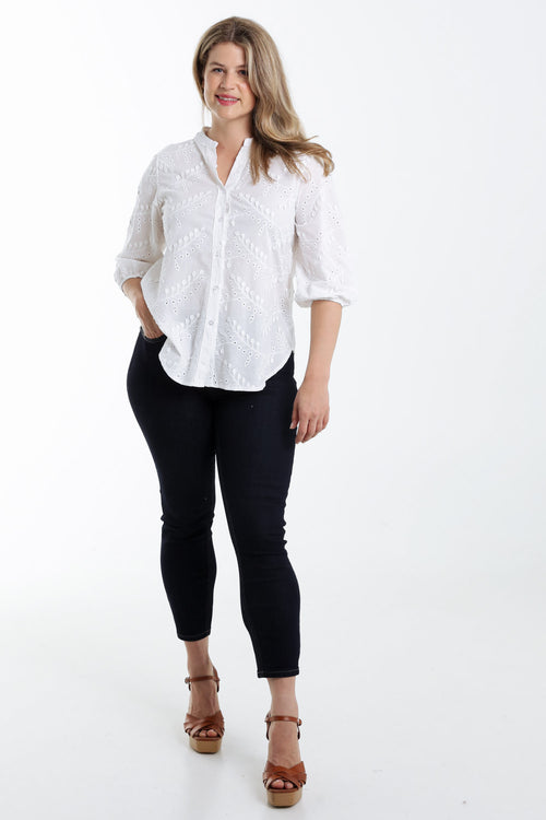 Blouse en coton unie avec fleurs brodées-Paprika-7