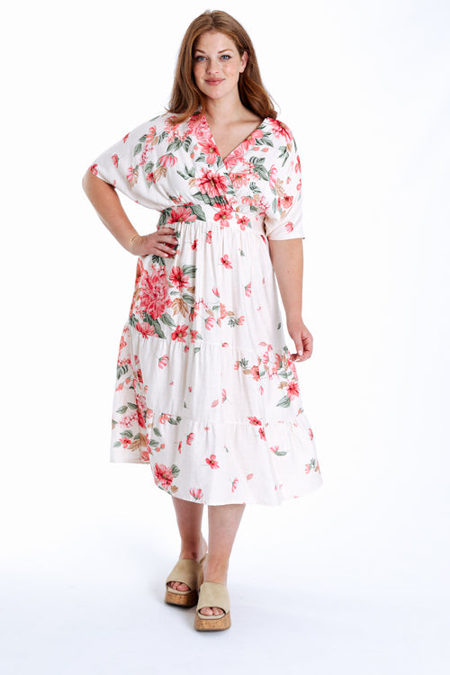 Lange jurk van viscose met bloemenprint-Paprika-8