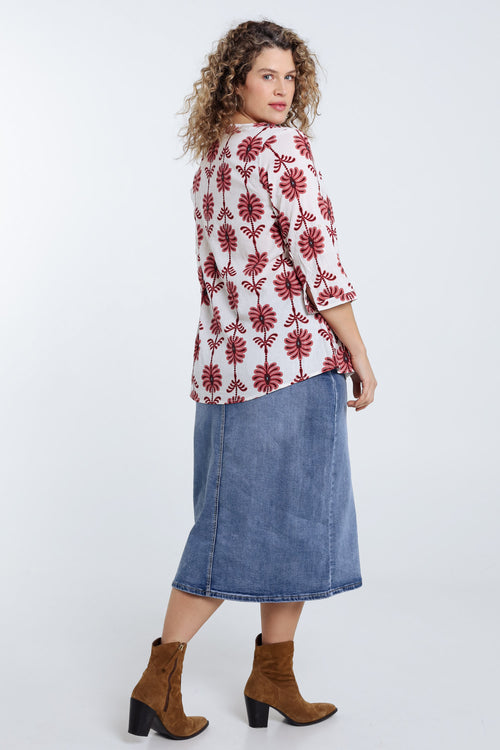 Blouse détail ajouré imprimé bicolore-Paprika-2