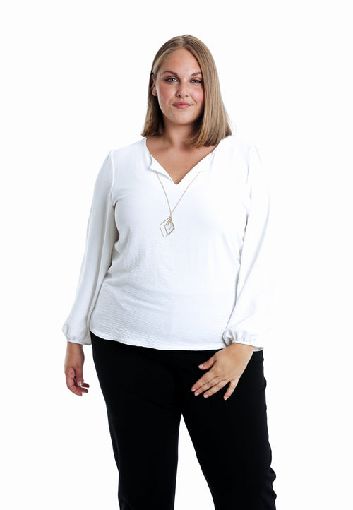 Effen bi-materiaal T-shirt met kraag-Paprika-1