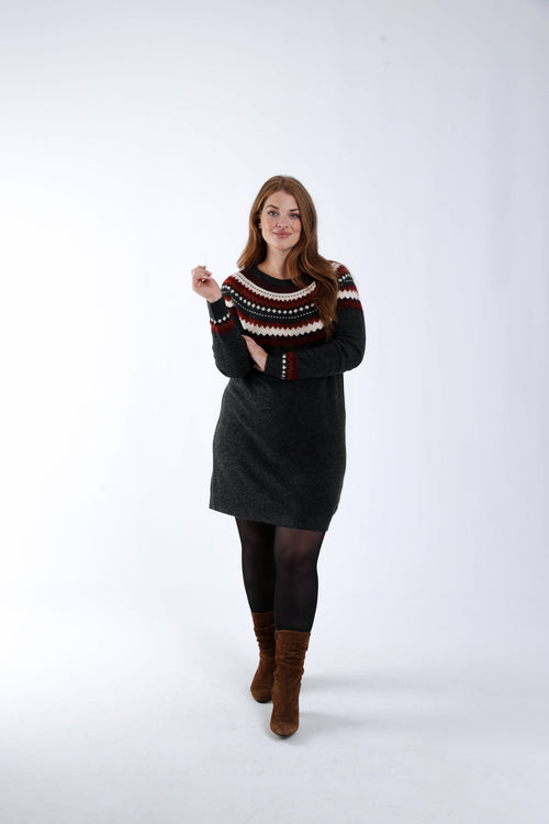 Jurk trui met jacquardmotief-Paprika-7