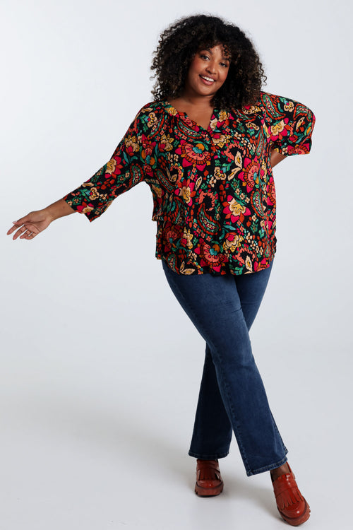 Blouse en viscose imprimé floral-Paprika-8